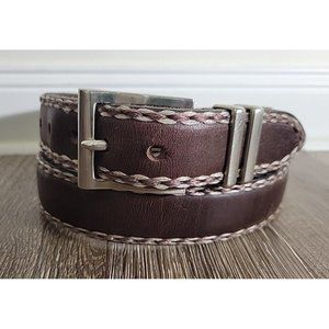 Machine By Bassico Unisex Medium Brown Leather Belt Braided Detail 1.5" Width